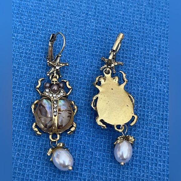 Beetle Dangle Earrings Abalone Dangle Earrings - Picture 2 of 8